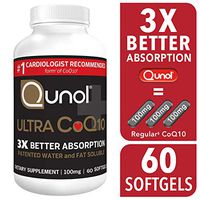 Qunol Ultra CoQ10 100mg, 3x Better Absorption, Patented Water and Fat Soluble Natural Supplement Form of Coenzyme Q10, Antioxidant for Heart Health, 60 Count Softgels