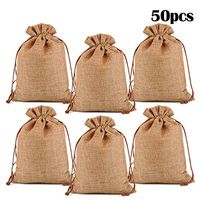 Lucky Monet 25/50/100PCS Burlap Gift Bags Wedding Hessian Jute Bags Linen Jewelry Pouches with Drawstring for Birthday, Party, Wedding Favors, Present, Art and DIY Craft (50Pcs, Coffee, 5” x 7”)