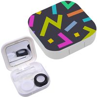 Portable Contact Lens Case Box Travel Kit Mirror + Bottle + Tweezers Container Holder [ Cute Colorful Geometric ]