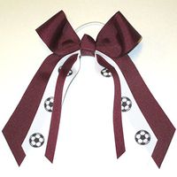 Sublimation Specialties Soccer Hair Bow - Made in The USA, Avail in Many Colors, Maroon, White Pony Band
