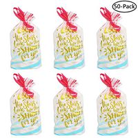 Faylapa 50 Packs Christmas Treat Bags with Drawstring Candy Bags,Cellophane Bags with Ribbons for Christmas Wedding Birthday Party Favors