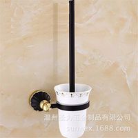 LAONA European style antique gold Black petals base bathroom accessories set towel ring rack,Toilet brush