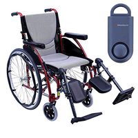 Karman S-Ergo 115 Ultra Lightweight Ergonomic Wheelchair | Seat Size 20" X 17" | Upgraded to Elevating Legrests | Fixed Wheels in Red & Free 130 dB Matte Blue Personal Safety Alarm/Siren!