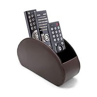 Fosinz Remote Control Holder Organizer Table Desk Leather Control Storage TV Remote Control Organizer with 5 Spacious Compartments (Dark Brown)