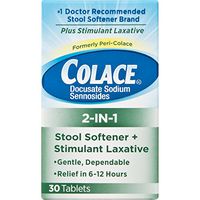 Colace 2-IN-1 Stool Softener & Stimulant Laxative Tablets, Gentle Constipation Relief in 6-12 Hours, 30 Count