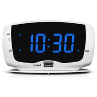 DreamSky Electronics Alarm Clock Radio for Bedrooms, FM Radio, 1.4 Inches Large LED Number Display, Dual USB Charging Ports, Headphone Jack, Snooze, DST, Sleep Timer (White+Blue)