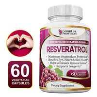 100% Pure Resveratrol - 1000mg Capsules Without Proprietary Blends - Natural Anti Aging Support & Antioxidant Supplement for Immune, Skin & Heart Health - 60 Veggie Caps, 30 Day Supply