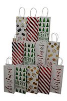 Christmas Wine Bags with Red, Green and Gold hot Stamp, 13" x 5" x 3.5" (Set of 12)