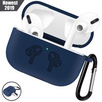 WAAILU Protective Cover Compatible with AirPods Pro Case, Case with Keychain for AirPods 3 Charging Case - 2019 Release Visible Front LED Shock-Absorbing Soft Slim Silicone Case Skin - Dark Blue