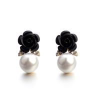Hemlock Women Lady Flower Pearl Ear Stud Ceramic Flower Earrings Women Jewelry Earrings Stud (Black)