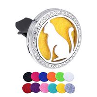 HooAMI Car Air Freshener Aromatherapy Essential Oil Diffuser Vent Clip - Cat Kitty Diamond Stainless Steel Locket with 12 Refill Pads
