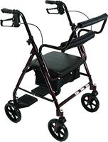 Transport Rollator with Padded Seat, Fold Up Seat, 8 Inch Wheels, Weight Capacity: 250 Pounds (Burgundy)