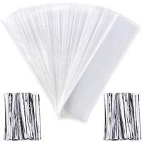 Pangda 200 Pieces Clear Cello Bags Plastic Treat Bags Rectangle Transparent Bags for Chocolate Candies Pretzel Cookies with 200 Pieces Twist Ties (Silver Ties)