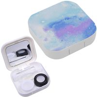 Portable Contact Lens Case Box Travel Kit Mirror + Bottle + Tweezers Container Holder [ Blue Galaxy Space Marble ]