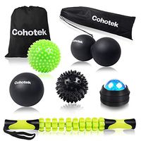 Cohotek Massage Ball Roller Set, 2 Size Spiky Ball, 1 Lacrosse Ball, 1 Peanut Ball, 1 Roller Stick, Mobility Balls and Rollers, Perfect for Trigger Point Relief and Plantar Fasciitis Therapy