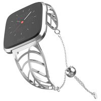 UooMoo Band Compatible with Fitbit Versa, Leaf Shape Stainless Steel Bracelet Women Replacement for Fitbit Versa Smart Watch-Silver
