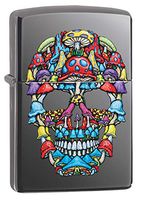 Zippo Mushroom Skull Design Black Ice Pocket Lighter, Black Ice Mushroom Skull, One Size