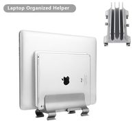 [Updated Version] Vertical Laptop Stand, Botoo 3 Slots Desktop Stand Adjustable Space-Saving Aluminum Holder for Multiple MacBook/Chromebook/Surface/Dell/iPad - Gray