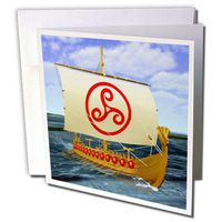 3dRose Set of 12 Greeting Cards, A Viking Boat Sailing On The Ocean with Sail Unfurled (gc_180528_2)