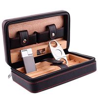 METTE Leather Travel Cigar Humidor Case, Portable Cigar Box with Humidifier and Cedar Wood Removbable Tray, Cigar Gift Set, for Cigar Aficionado and Father's Day,Black