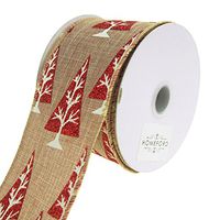 Homeford Glitter Linen Trees Wired Christmas Holiday Ribbon, Natural, 2-1/2-Inch, 10 Yards