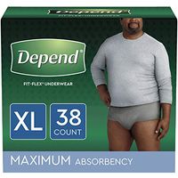 Depend FIT-FLEX Incontinence Underwear for Men, Maximum Absorbency, Disposable, XL, Grey, 38 Count