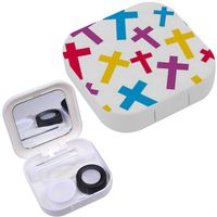 Portable Contact Lens Case Box Travel Kit Mirror + Bottle + Tweezers Container Holder [ Church Cross ]