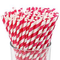 Just Artifacts 100pcs Premium Biodegradable Striped Paper Straws (Striped, Fuchsia)