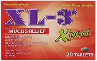 XL-3 Xpect | Mucus Relief for Bronchitis, Sinus Infection, Nasal Congestion with Guaifenesin and Dextromethorphan; 20 Tablets
