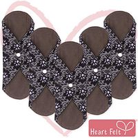 Sanitary Reusable Cloth Menstrual Pads by Heart Felt. XL 5 Pack Washable Natural Organic Napkins with Charcoal Absorbency Layer. Overnight Long Panty Liners for Comfort Support and Incontinence