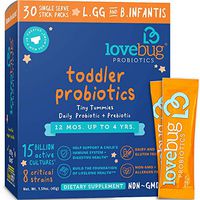 Lovebug Probiotic and Prebiotic for Kids, 15 Billion CFU, for Children 12 Months to 4 Years, Best Children's Probiotics, Contains 1 Gram Fiber, 30 Packets
