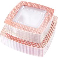 NERVURE 72PCS Rose Gold Square Disposable Plastic Plates-Platter Plates - Party Plates, Including :36PCS 9.5 inch Dinner Plates And 36PCS 7.6 inch Dessert/Salad Plates.