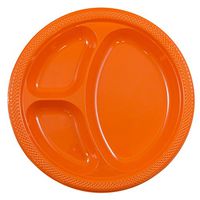 JAM PAPER Plastic 3 Compartment Divided Plates - Large - 10 1/4 inch - Orange - 20/Pack