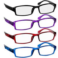 Reading Glasses Best 4 Pack Black Blue Red Purple for Men and Women Have a Stylish Look & Crystal Clear Vision When You Need It!_Comfort Spring Arms & Dura-Tight Screws_100% Guarantee + 2.75
