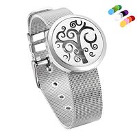 constantlife Daily Fragrance Jewelry Tree Carved Stainless Steel Perfume Diffuser Essential Oil Diffuser Locket Cuff Bangle (Silver-Tree D)