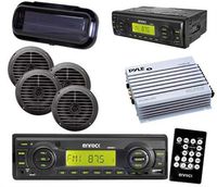 Enrock Motorcycle USB AUX Receiver 4 x 5.25 Round Speakers Black + Amp + Cover