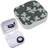 Portable Contact Lens Case Box Travel Kit Mirror + Bottle + Tweezers Container Holder [ Leaf ]