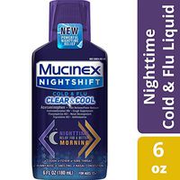 MUCINEX Nightshift Cold & Flu Clear & Cool Liquid 6 fl. oz. Relieves Fever, Sneezing, Sore Throat, Runny Nose, Nasal Congestion, and Controls Cough with a Burst of Cooling Menthol (Pack of 2)
