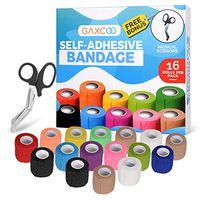 16-Pack Self Adhesive Bandage Flexible 2” x 5 Yards | Self-Adherent Cohesive Tape | Strong Sports Tape for Wrist, Ankle Sprains & Swelling, Pets, Dog Bonus Scissors Included