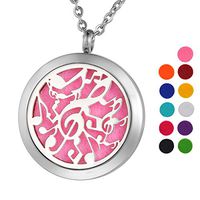 VALYRIA Aromatherapy Essential Oil Diffuser Necklace Musical Symbol Locket Pendant with 24" Chain,11 Refill Pads(Non-Engraving)