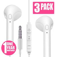 3 Pack Headphones, Earphones with Microphone, Noise Cancelling Earbuds with Volume Control Compatible with All Phones Tablets MP3 Laptops Desktops with 3.5 Audio Jack - White