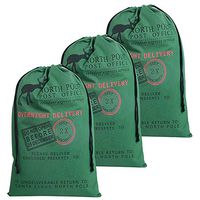 Cherry Juilt 3PCS Santa Sack Personalized 27.5” X 19.6” Canvas Burlap Christmas Drawstring Bags for Presents Stocking Stuffers and Holiday Gift (Type21, 3pcs)