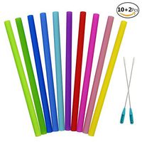 JUSLIN 10pcs Reusable Silicone Straight Drinking Straws with 2 Cleaning Brushes, Assorted Color (10pcs)