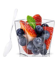 Lawei 100 pack 2 oz Plastic Dessert Cups with 100 Plastic Spoons - Hexagonal Mini Bowl Disposable Bowls for Chocolate Desserts, Appetizers, Dessert Samplers, Dessert Shot Glasses & More