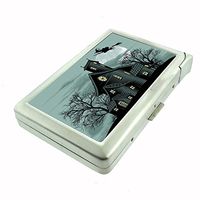 Perfection In Style Metal Cigarette Case with Built in Lighter Vintage Halloween Design 021