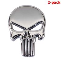 Quentacy 2-Pack Skull Punisher Emblem Badge 3D Metal Sticker Decals for Cars Trucks Motorcycle Vehicle Luggage Laptop Tablets (Silver)