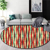 RUGSMAT Contemporary Machine Washable Round Bath Mat,Vintage Style Rhombus Coffee Table Mat Non-Skid Living Room Carpet Round-51