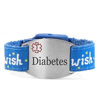 StickyJ USA Pre-Engraved Diabetes Medical Alert Bracelet with Wish Theme Strap