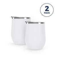 Maars Bev Stainless Steel Stemless Wine Glass Tumbler with Lid, Vacuum Insulated 12 oz - Matte White Cup | Spill Proof, Travel Friendly, Classic Cocktail Drinkware - 2 Pack Set