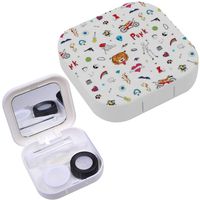 Portable Contact Lens Case Box Travel Kit Mirror + Bottle + Tweezers Container Holder [ Punk Rock Doodle White ]